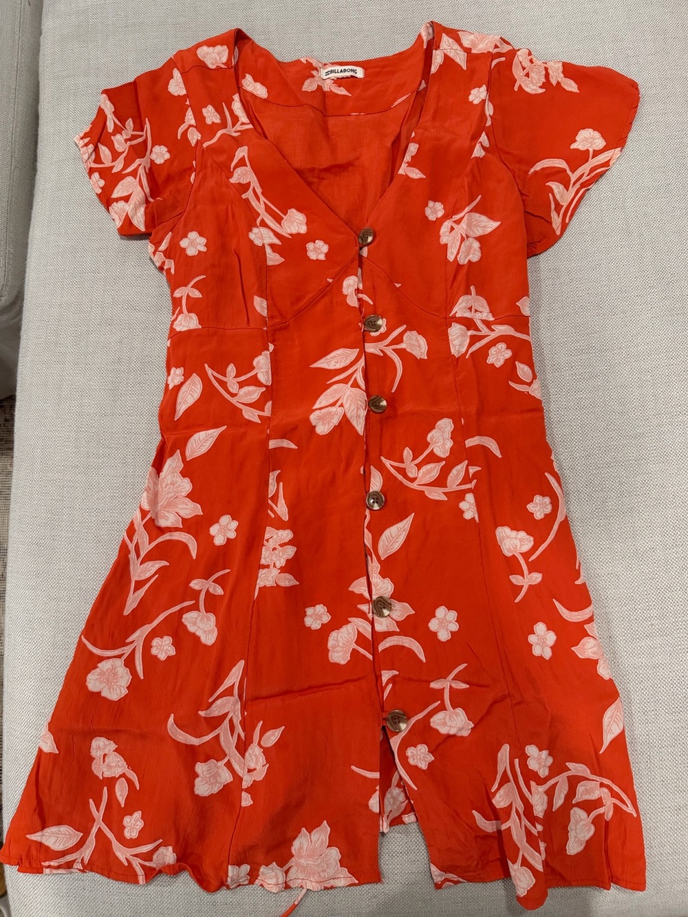 Billabong Red and White Floral Button-Front Mini Dress